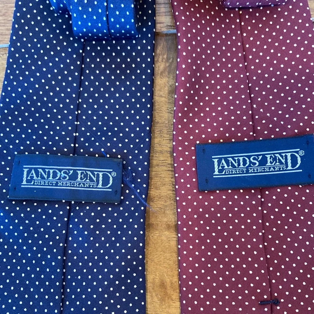 Lands End Mens Polka Dot Silk Tie Bundle Burgundy Blue White 58